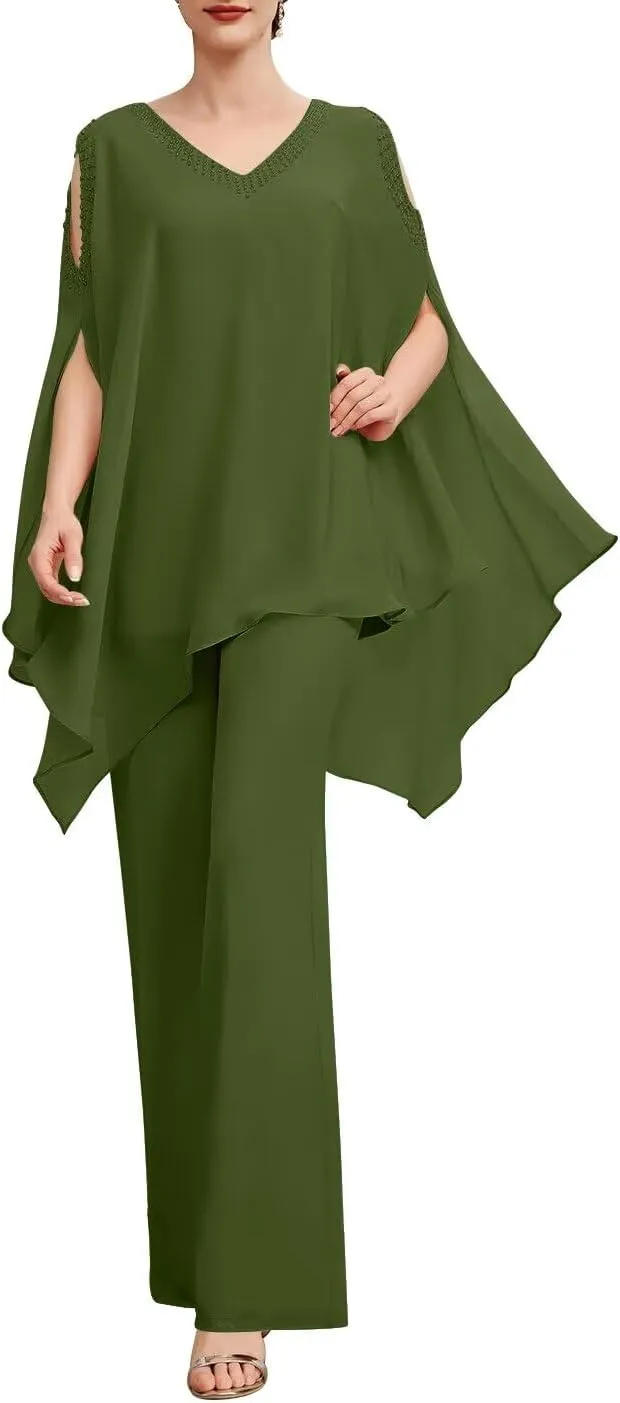 2 Pieces Jumpsuit/Pantsuit Separates V Neck Mother of The Bride Pant Suits Wedding Guest Dresses