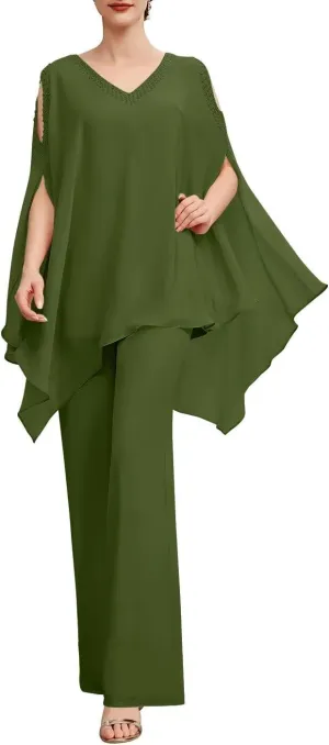 2 Pieces Jumpsuit/Pantsuit Separates V Neck Mother of The Bride Pant Suits Wedding Guest Dresses