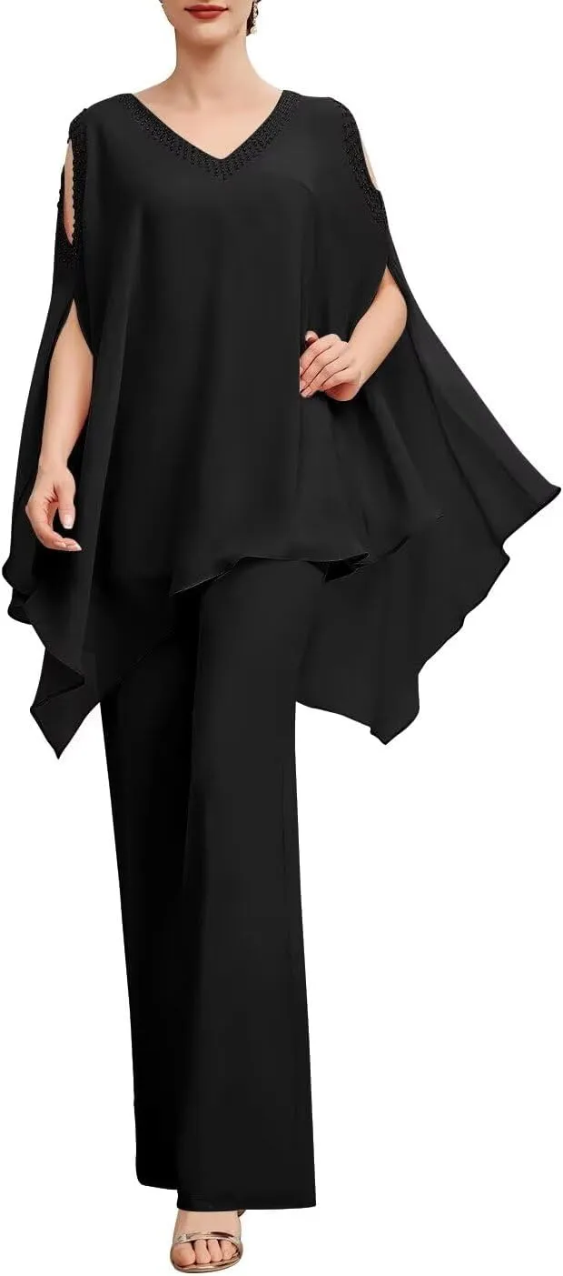 2 Pieces Jumpsuit/Pantsuit Separates V Neck Mother of The Bride Pant Suits Wedding Guest Dresses