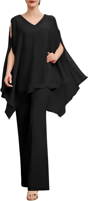 2 Pieces Jumpsuit/Pantsuit Separates V Neck Mother of The Bride Pant Suits Wedding Guest Dresses