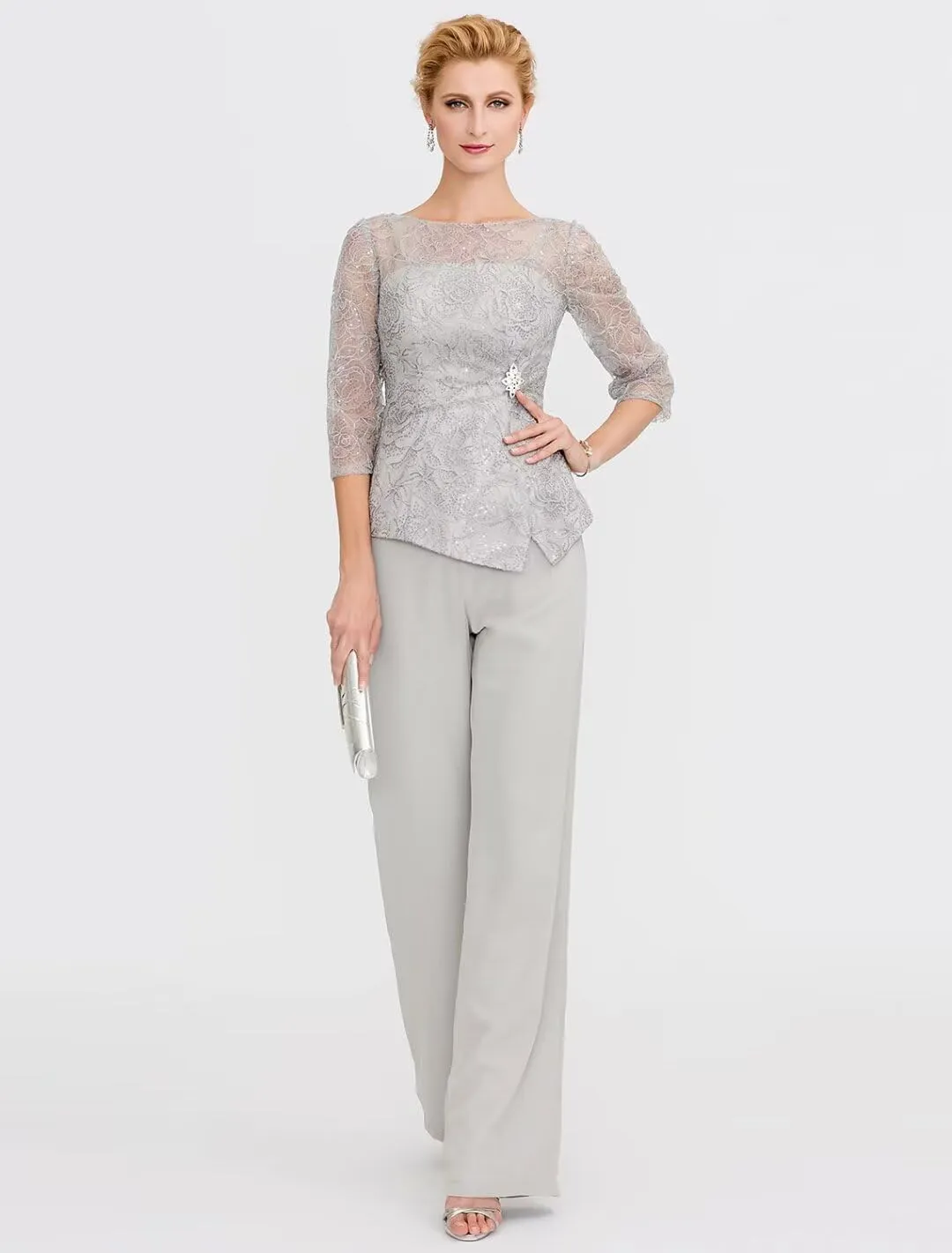 2 Pieces Mother of The Bride Dress Pant Suits for Wedding Guest Groom Lace Evening Dress Formal