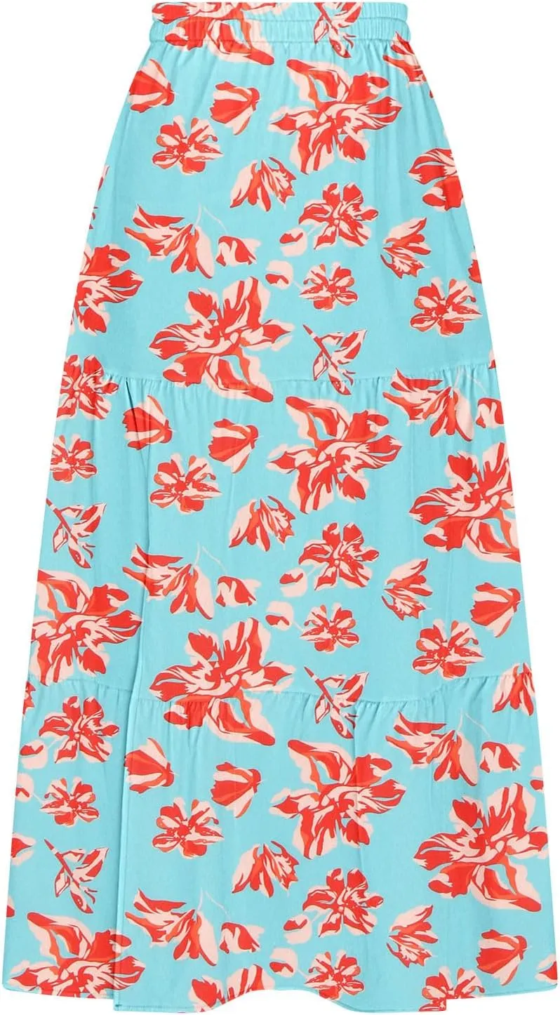 2025 Floral Skirts for Women Flowy Boho Summer Skirt Elastic Waist Bohemian Beach Maxi Skirt Resort Wear