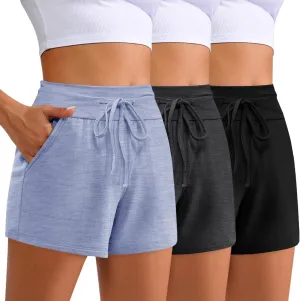 3 Pack Women's Cotton Drawstring Sweat Casual Summer Workout Athletic Gym Lounge Shorts with Pockets