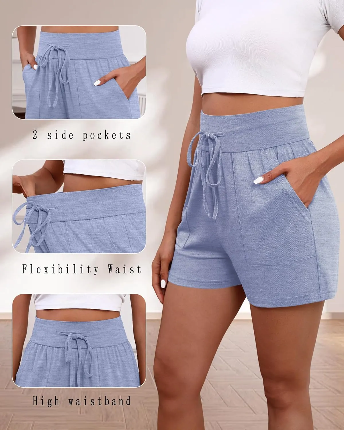 3 Pack Women's Cotton Drawstring Sweat Casual Summer Workout Athletic Gym Lounge Shorts with Pockets