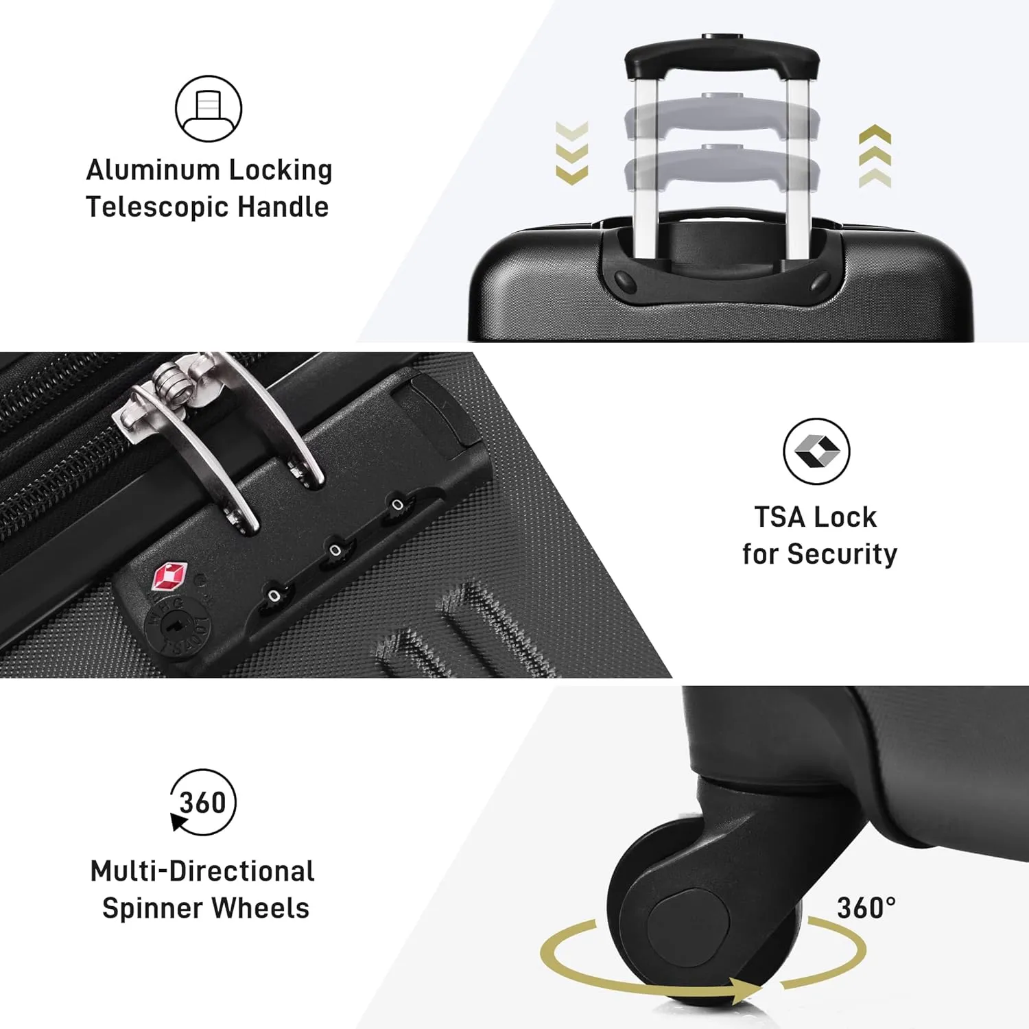 3-Piece Hardshell Suitcase Set with TSA Lock,Spinner Luggage, Light weight 360 Wheels for Travel and Vacation Essentials 20" 24" 28" (Black)