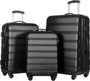 3-Piece Hardshell Suitcase Set with TSA Lock,Spinner Luggage, Light weight 360 Wheels for Travel and Vacation Essentials 20" 24" 28" (Black)