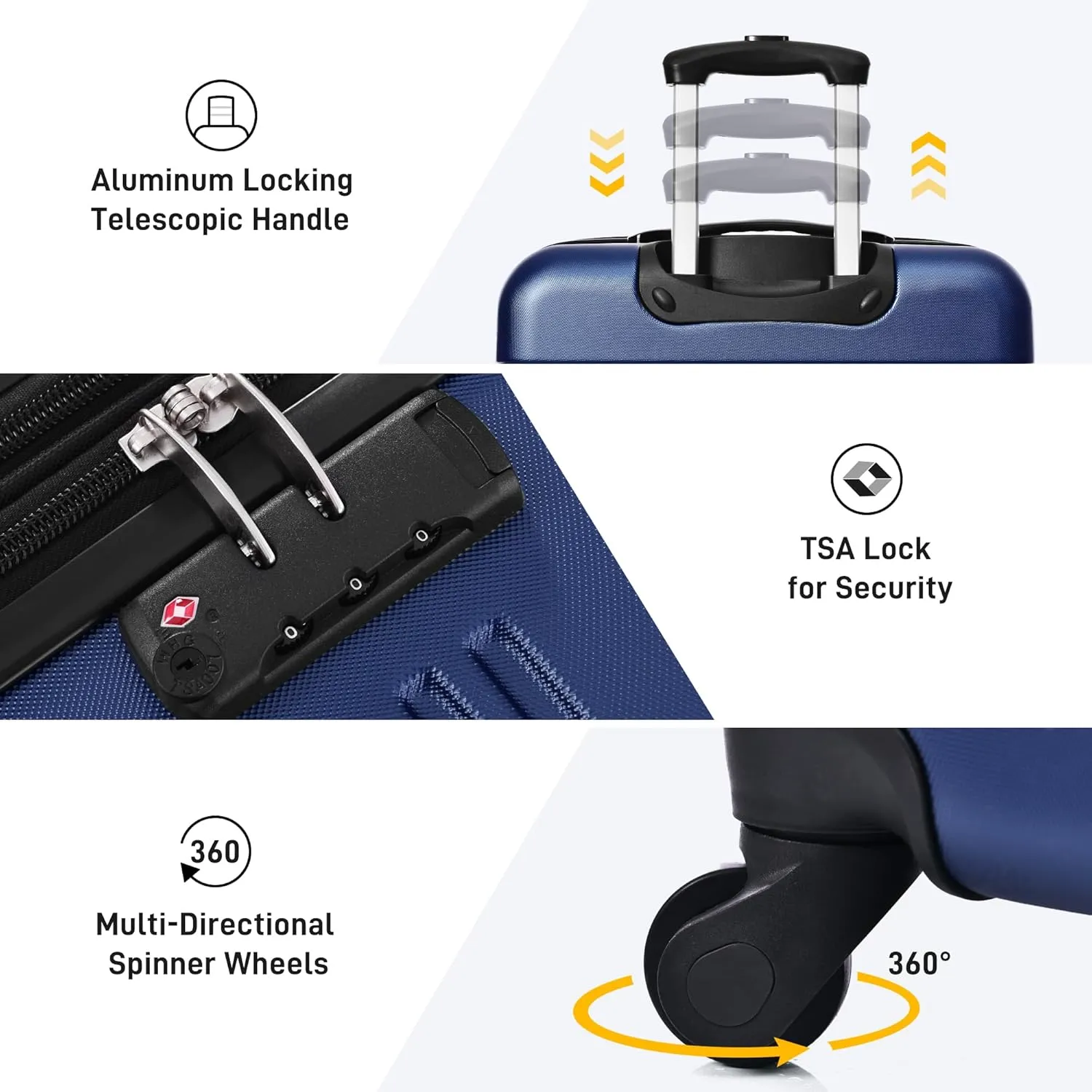 3-Piece Hardshell Suitcase Set with TSA Lock,Spinner Luggage, Light weight 360 Wheels for Travel and Vacation Essentials 20" 24" 28" (Blue)