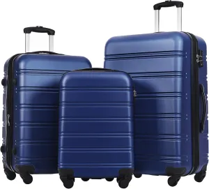 3-Piece Hardshell Suitcase Set with TSA Lock,Spinner Luggage, Light weight 360 Wheels for Travel and Vacation Essentials 20" 24" 28" (Blue)