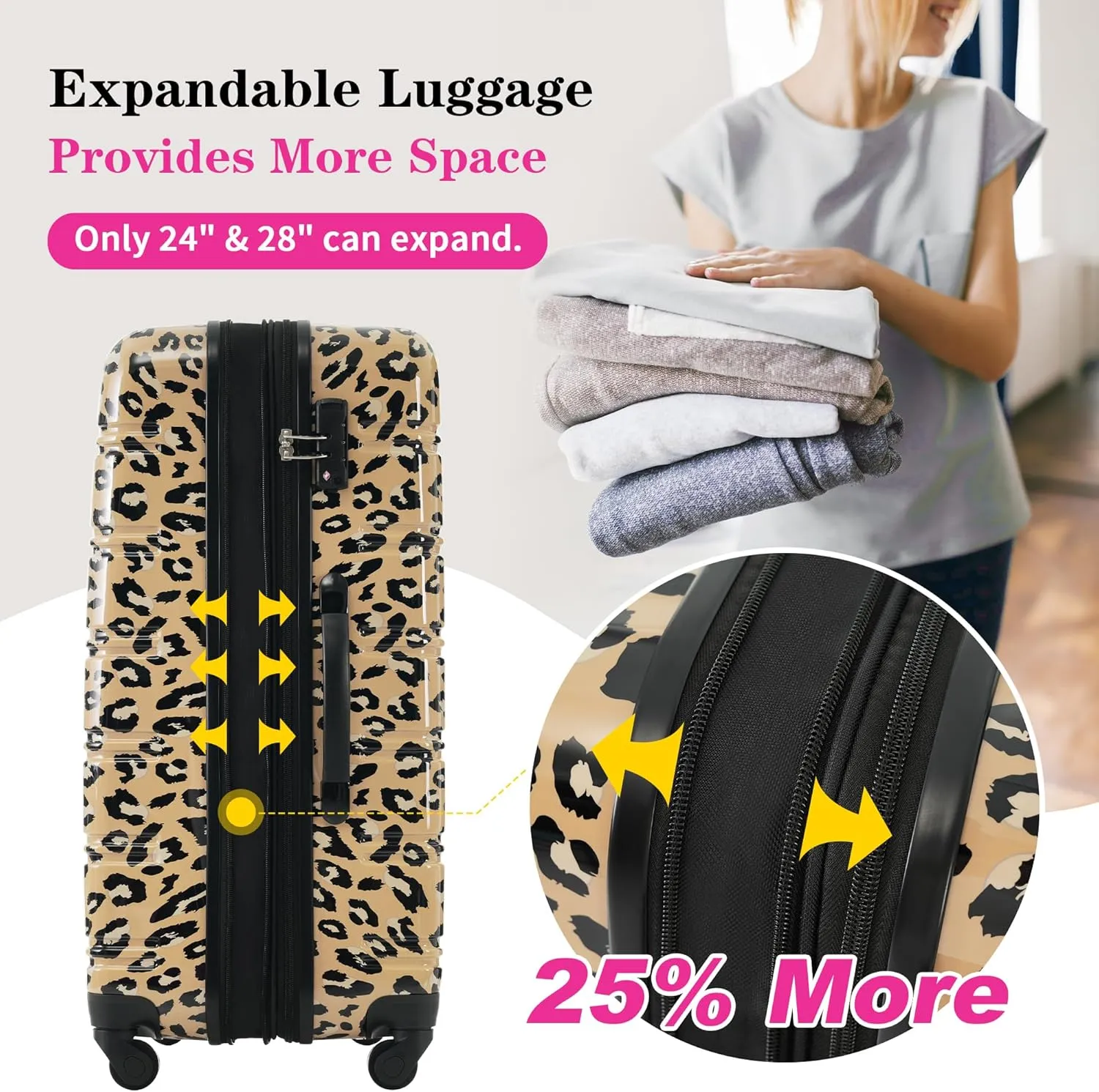 3-Piece Hardshell Suitcase Set with TSA Lock,Spinner Luggage, Light weight 360 Wheels for Travel and Vacation Essentials 20" 24" 28" (Brown Leopard)