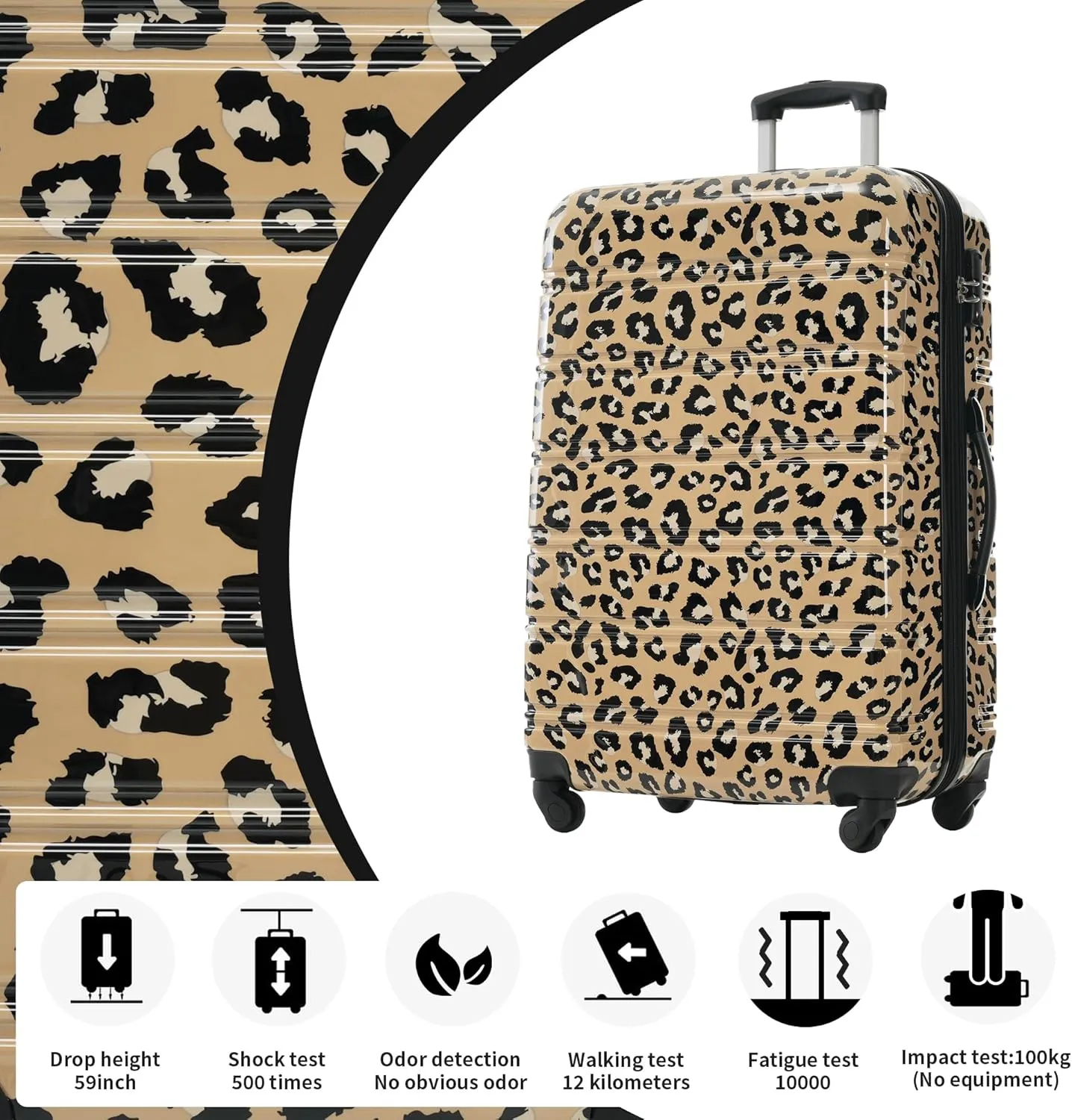 3-Piece Hardshell Suitcase Set with TSA Lock,Spinner Luggage, Light weight 360 Wheels for Travel and Vacation Essentials 20" 24" 28" (Brown Leopard)