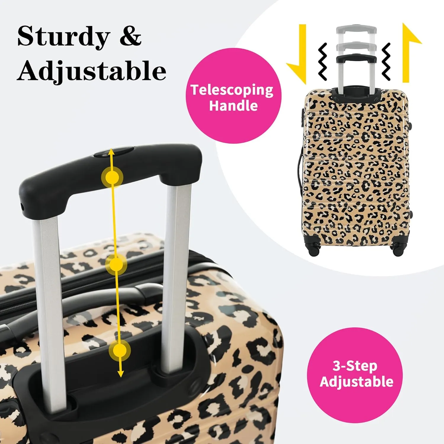 3-Piece Hardshell Suitcase Set with TSA Lock,Spinner Luggage, Light weight 360 Wheels for Travel and Vacation Essentials 20" 24" 28" (Brown Leopard)