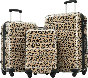 3-Piece Hardshell Suitcase Set with TSA Lock,Spinner Luggage, Light weight 360 Wheels for Travel and Vacation Essentials 20" 24" 28" (Brown Leopard)