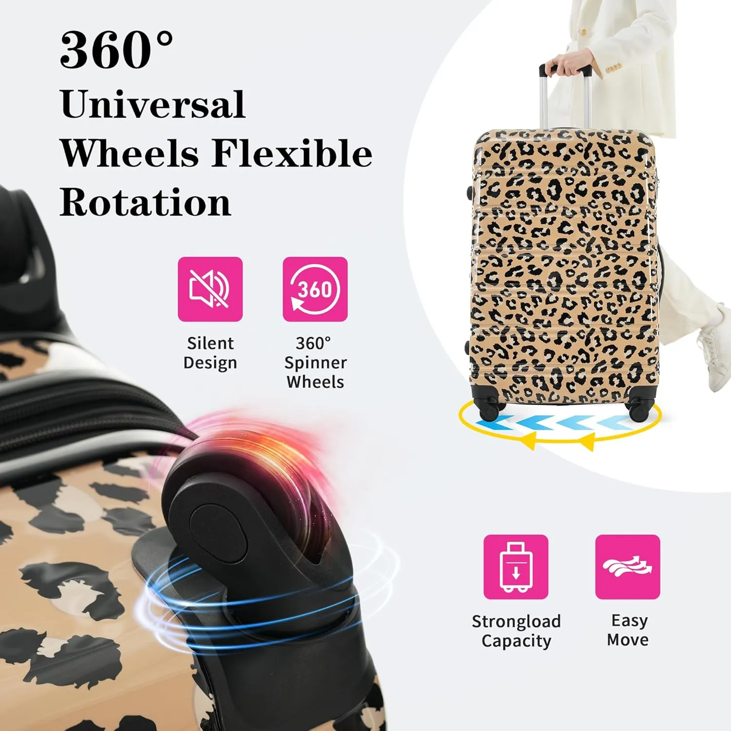 3-Piece Hardshell Suitcase Set with TSA Lock,Spinner Luggage, Light weight 360 Wheels for Travel and Vacation Essentials 20" 24" 28" (Brown Leopard)