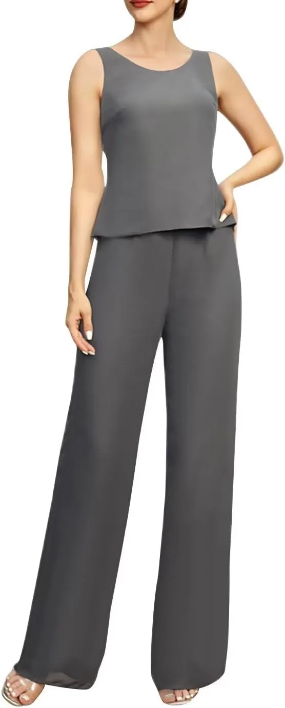 3 Pieces Jumpsuit/Pantsuit Separates Scoop Neck Mother of The Bride Pant Suits Wedding Guest Dresses