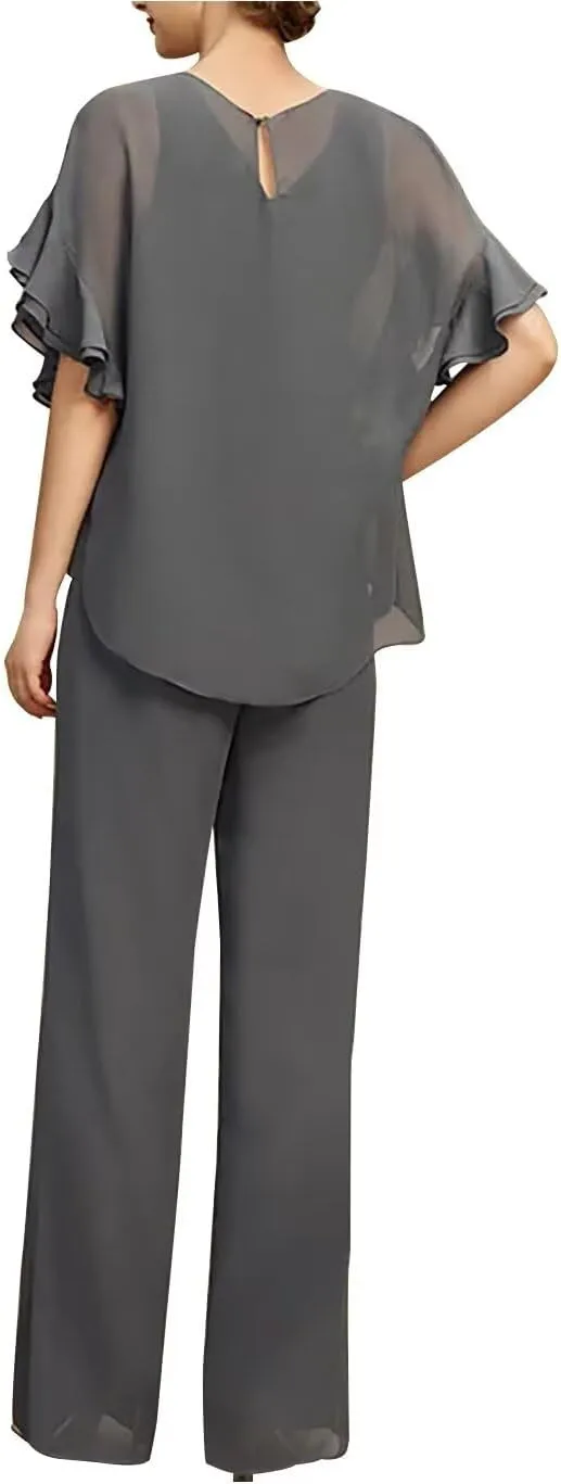 3 Pieces Jumpsuit/Pantsuit Separates Scoop Neck Mother of The Bride Pant Suits Wedding Guest Dresses