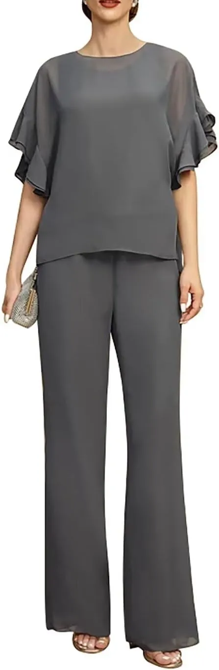 3 Pieces Jumpsuit/Pantsuit Separates Scoop Neck Mother of The Bride Pant Suits Wedding Guest Dresses