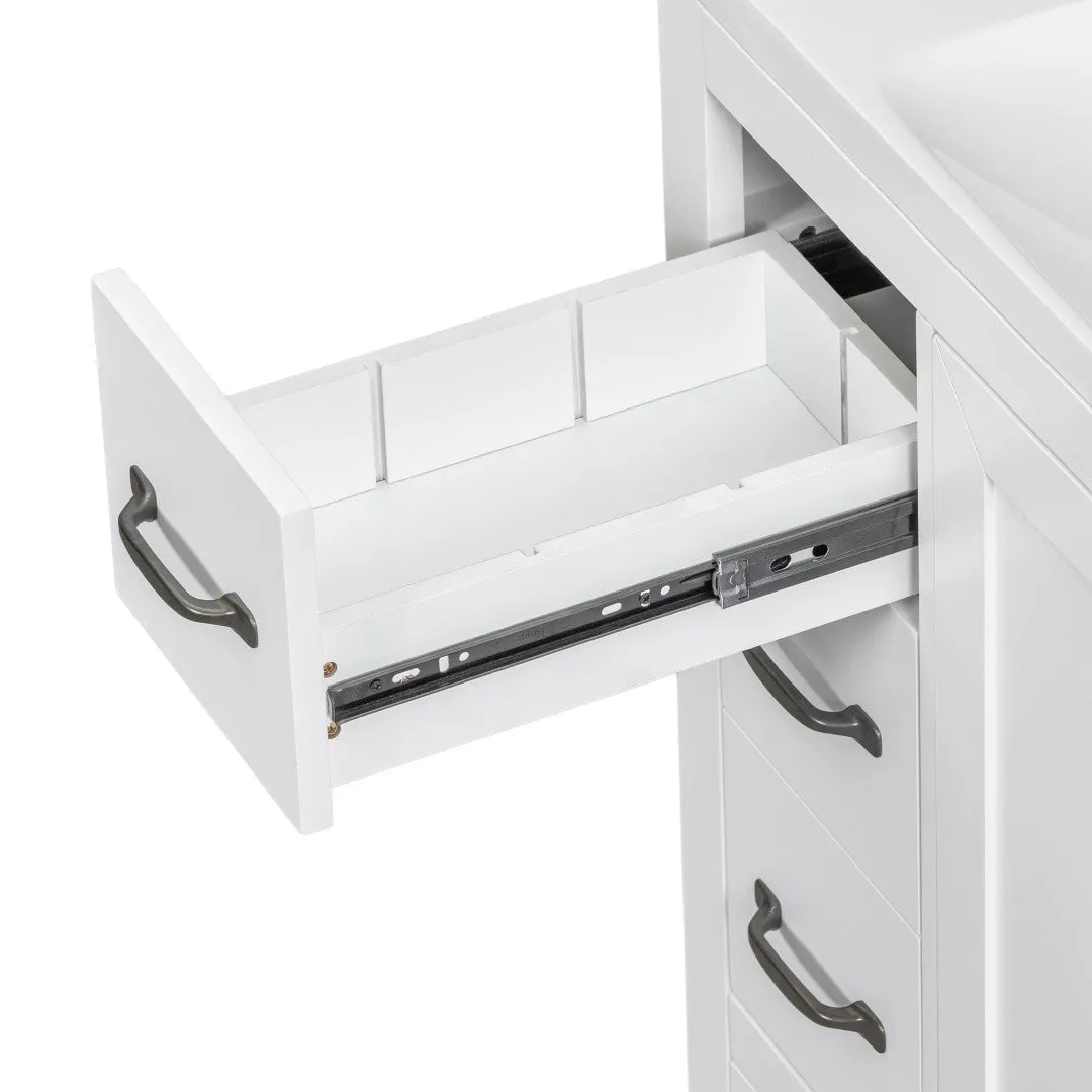 36" White Bathroom Vanity Cabinet Base, No Sink, 6 Drawers, Dividers, Adjustable Shelf