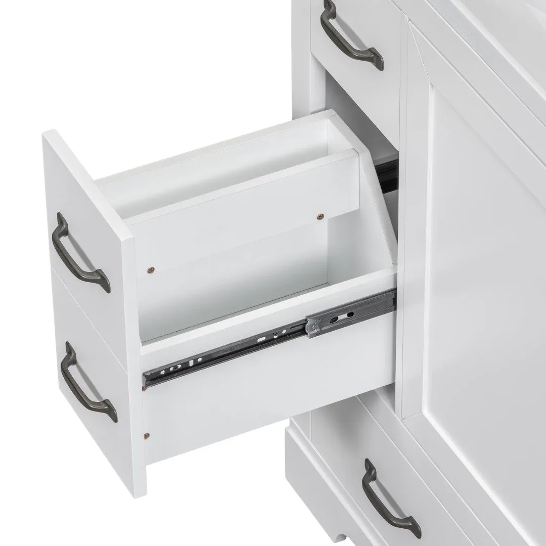 36" White Bathroom Vanity Cabinet Base, No Sink, 6 Drawers, Dividers, Adjustable Shelf