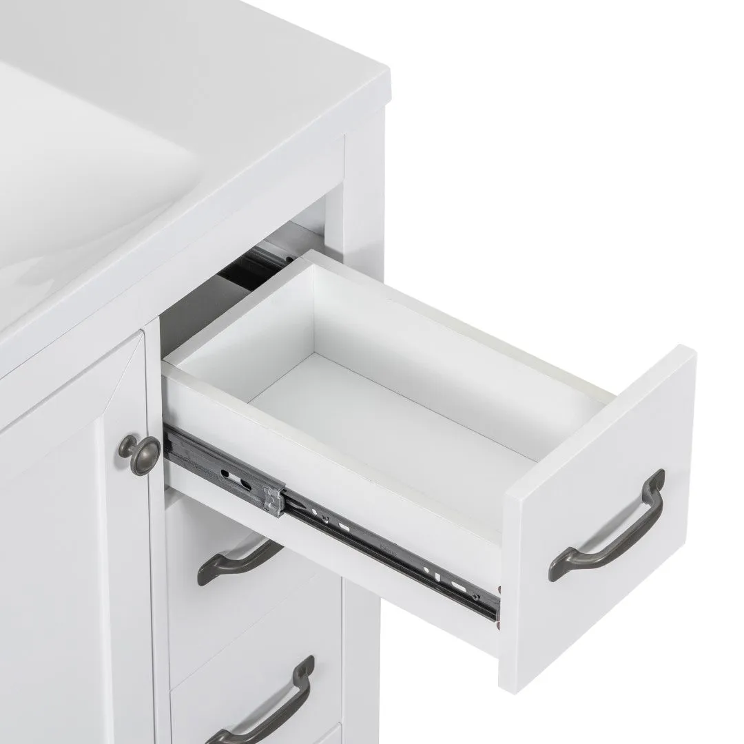 36" White Bathroom Vanity Cabinet Base, No Sink, 6 Drawers, Dividers, Adjustable Shelf