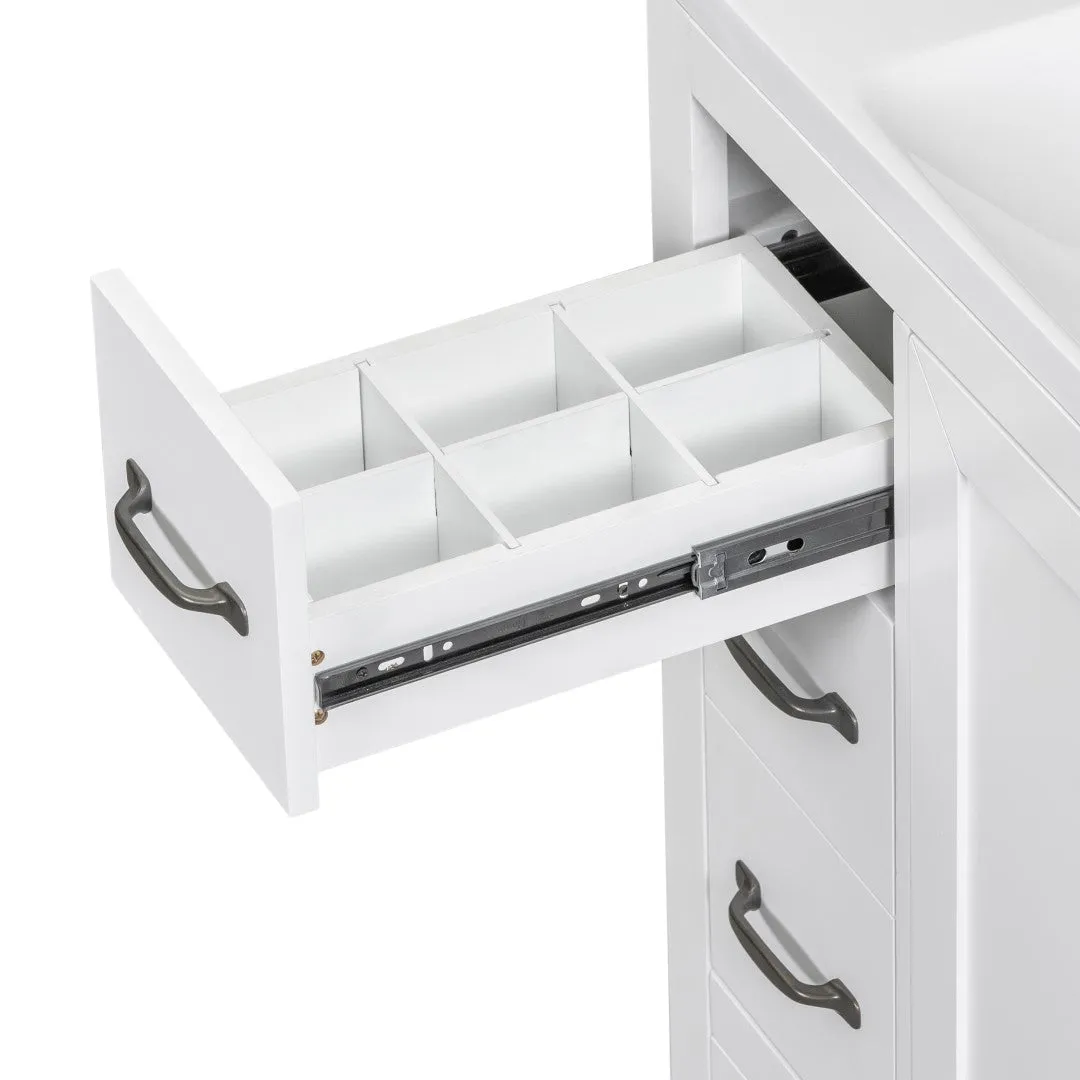 36" White Bathroom Vanity Cabinet Base, No Sink, 6 Drawers, Dividers, Adjustable Shelf