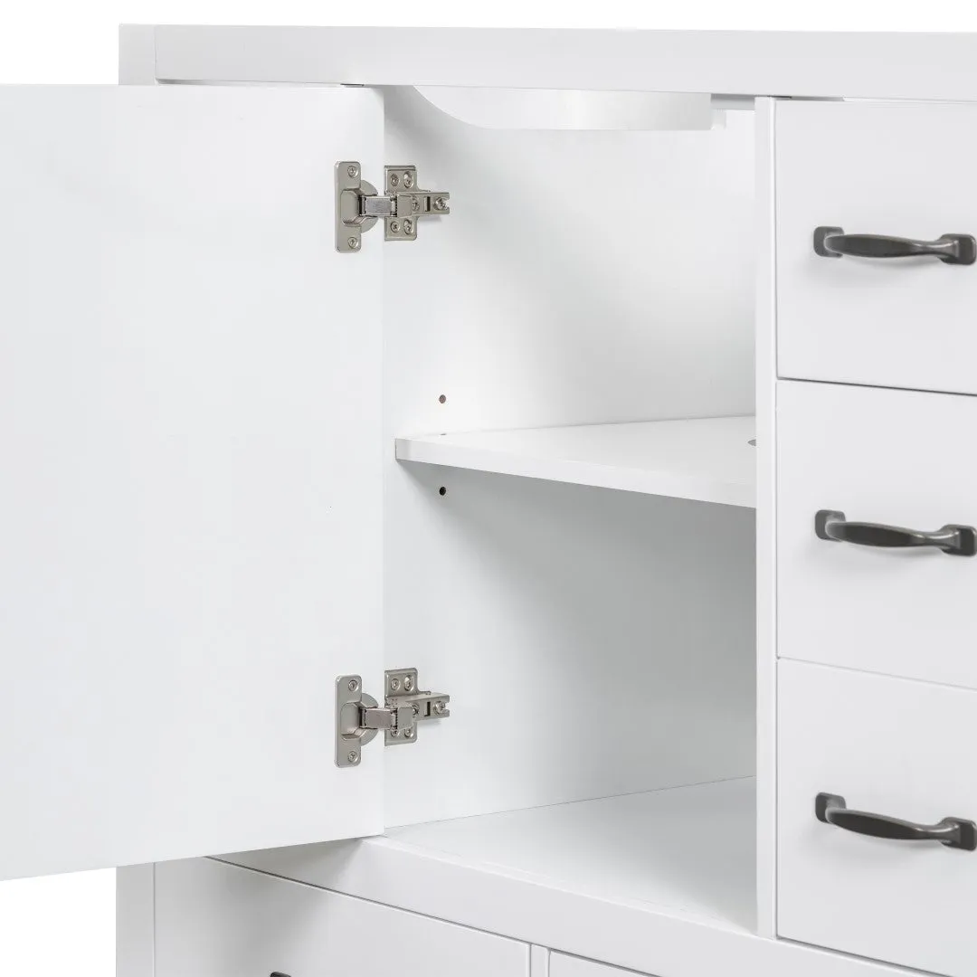 36" White Bathroom Vanity Cabinet Base, No Sink, 6 Drawers, Dividers, Adjustable Shelf