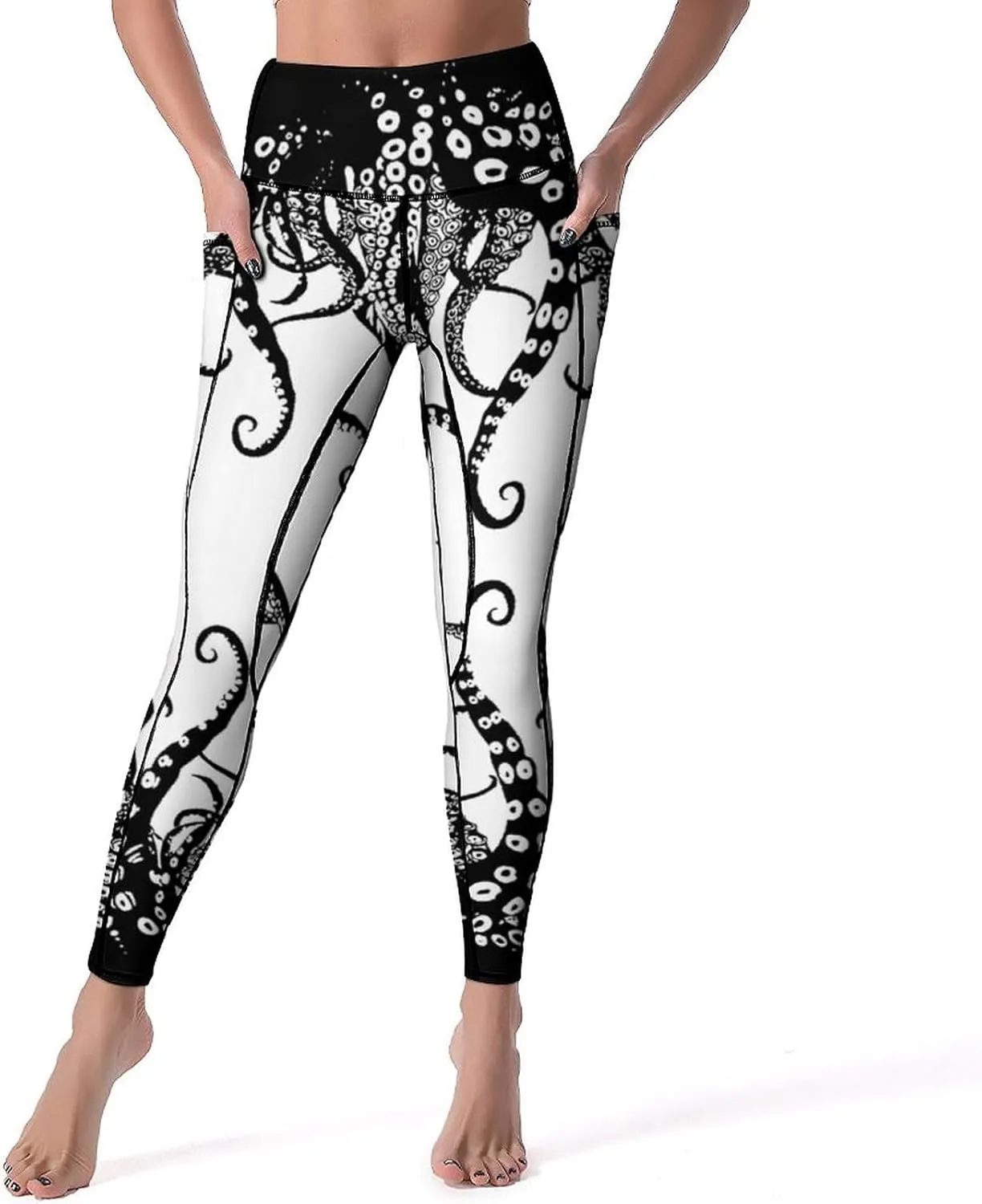 80s Women's High Waist Tummy Control Yoga Pants 90s with Pockets Sports Fitness Leggings