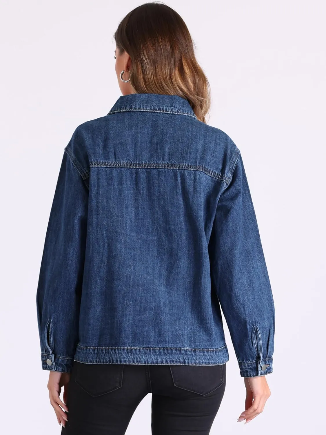 Allegra K Denim Jacket for Women's Vintage Button Down Long Sleeve Jacket