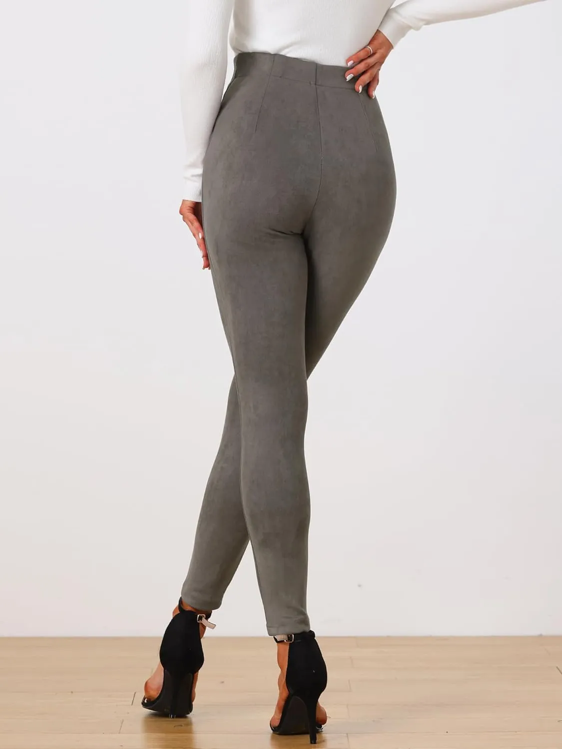 Allegra K Women's Faux Suede Leggings High Waisted Stretch Slim Casual Pants