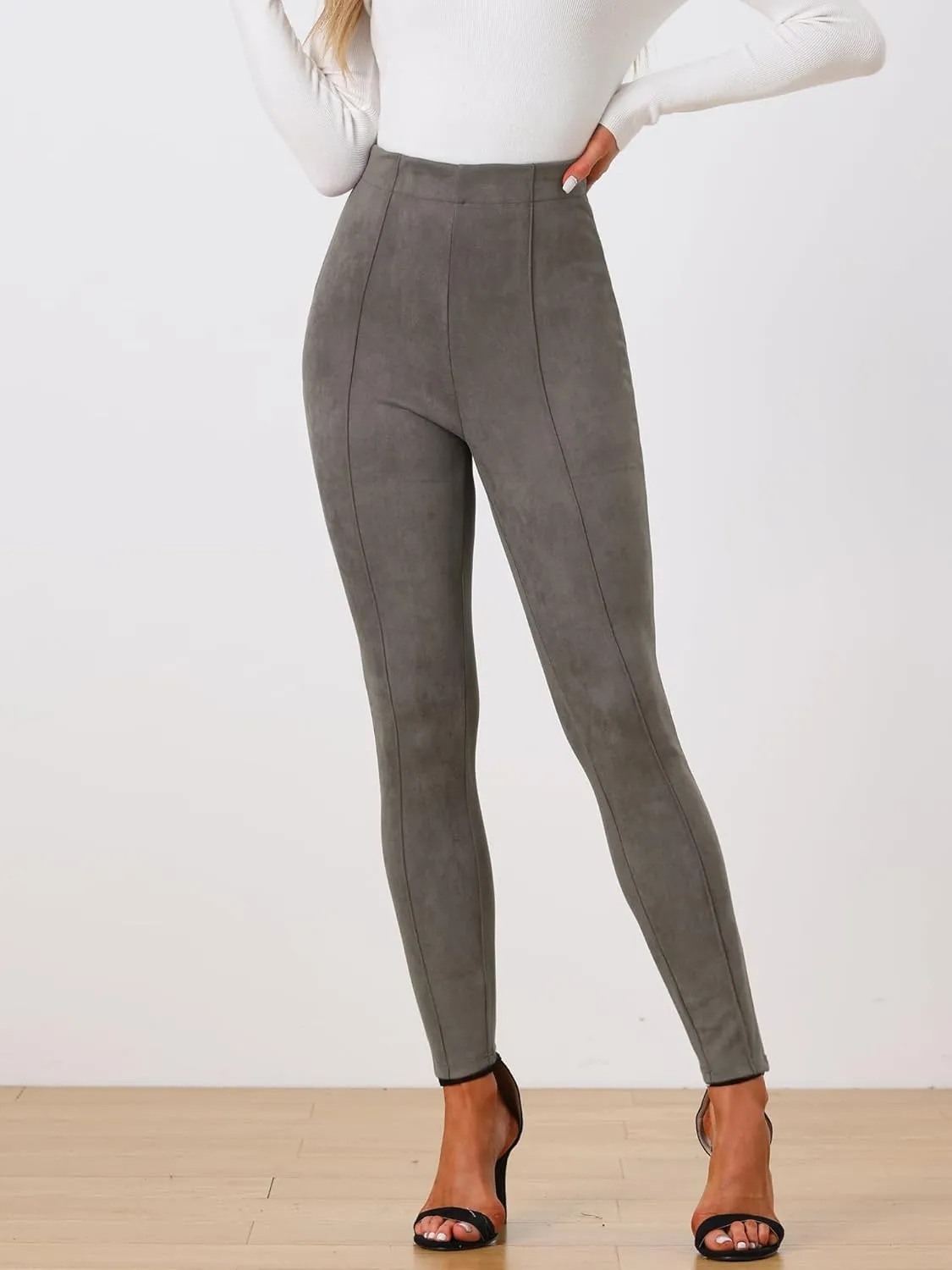 Allegra K Women's Faux Suede Leggings High Waisted Stretch Slim Casual Pants
