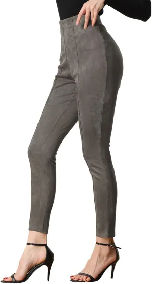Allegra K Women's Faux Suede Leggings High Waisted Stretch Slim Casual Pants