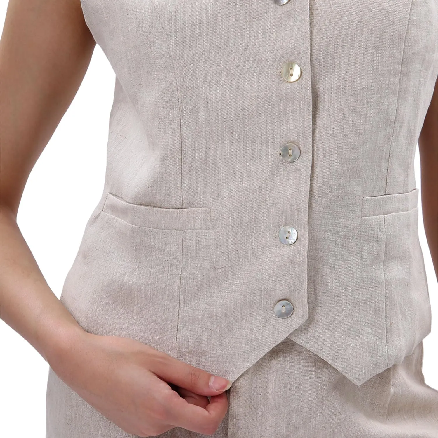 Amazhiyu Women's 100% Linen Sleeveless Button Down Crop Top Tie Back Waistcoat Vest
