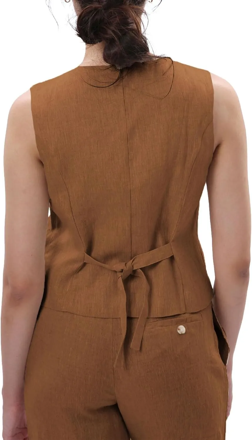 Amazhiyu Women's 100% Linen Sleeveless Button Down Crop Top Tie Back Waistcoat Vest