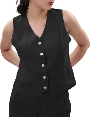 Amazhiyu Women's 100% Linen Sleeveless Button Down Crop Top Tie Back Waistcoat Vest