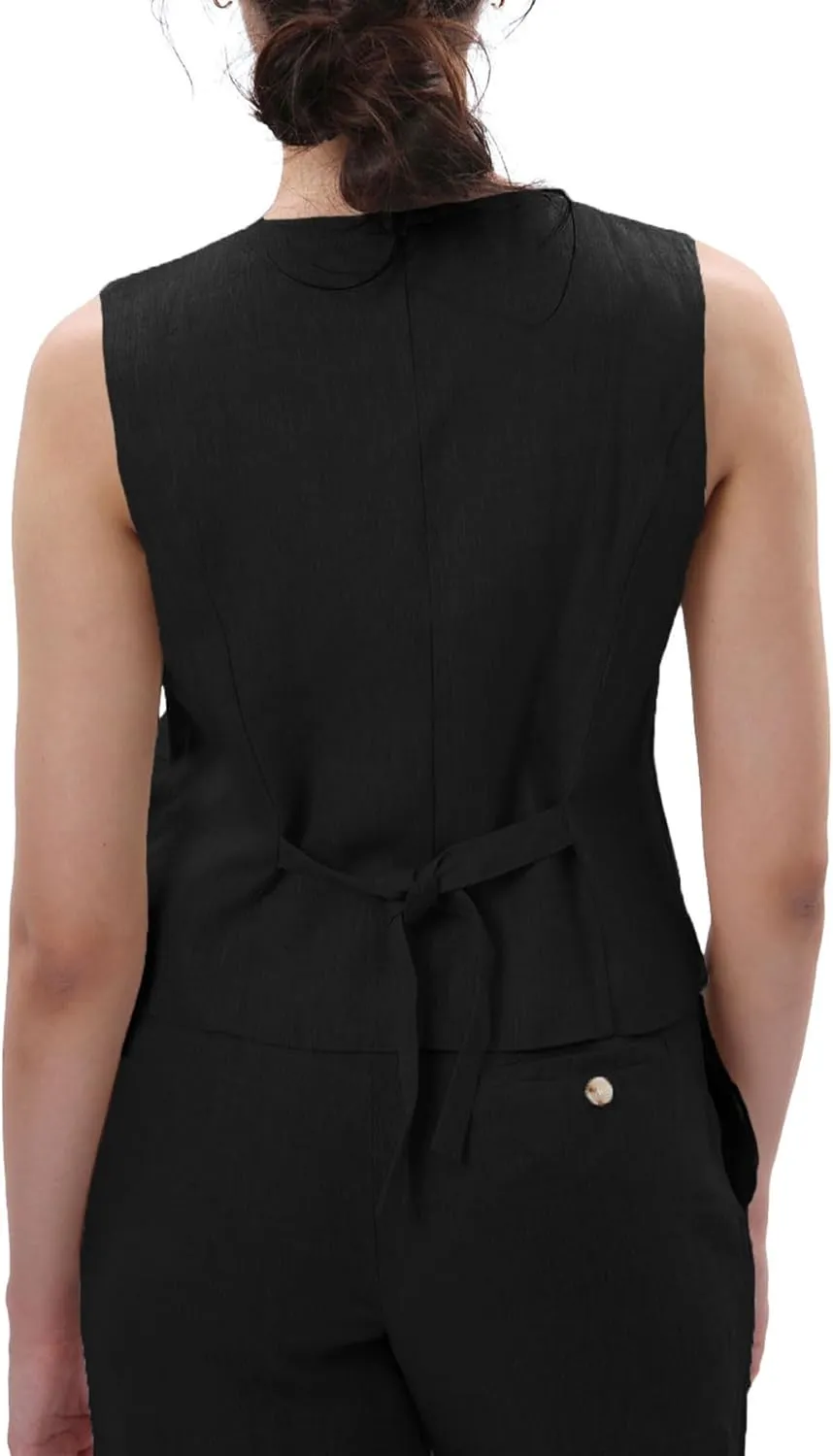 Amazhiyu Women's 100% Linen Sleeveless Button Down Crop Top Tie Back Waistcoat Vest