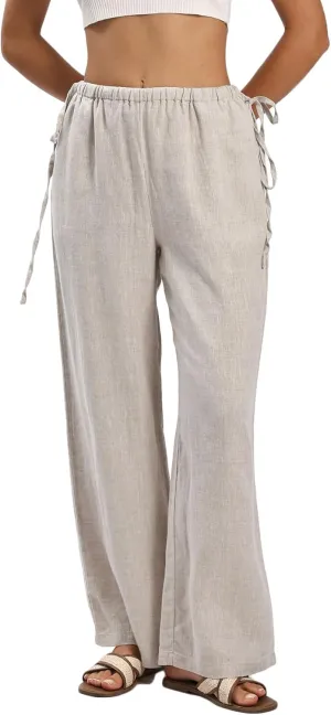 Amazhiyu Women's 100% Linen Wide-Leg Pants Summer Casual Lounge Palazzo Pockets