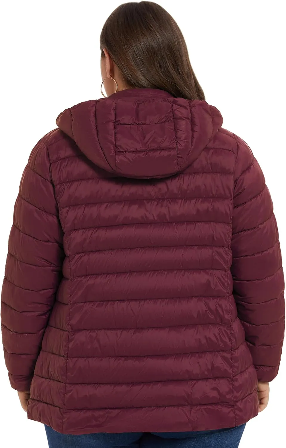 ANOTHER CHOICE Plus Size Packable Puffer Coat for Women, Light Weight Winter Jacket with Hood