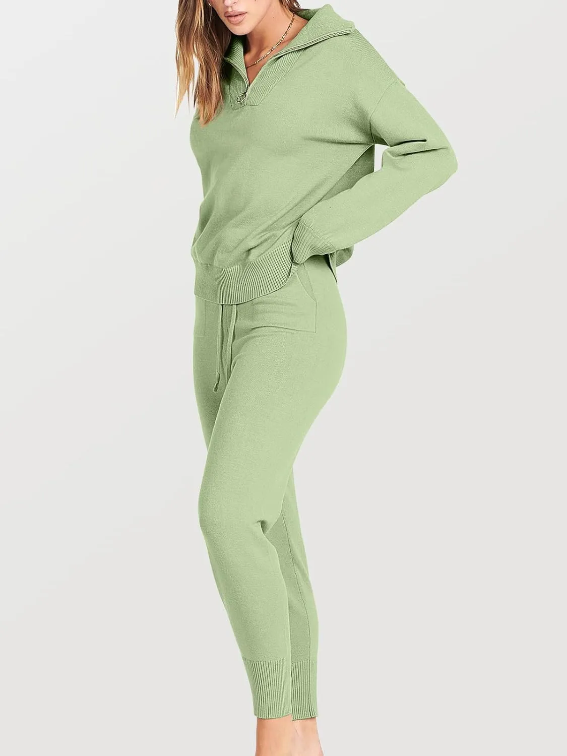 ANRABESS Women's Two Piece Outfits Sweater Sets Long Sleeve Zip Up Knit Pullover Jogger Pants Tracksuit 2024 Fall Lounge Sets