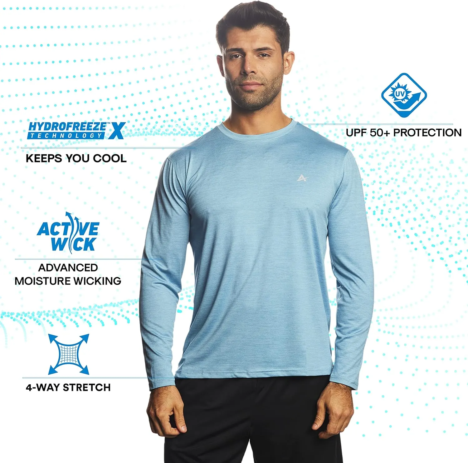 Arctic Cool Men's Crew Neck Instant Cooling Moisture Wicking Performance UPF 50  Long Sleeve Sun Protection Shirt