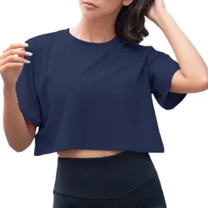 Artfish Women Short Sleeve Crewneck Comfy Loose Crop Top Teen T-Shirt Workout