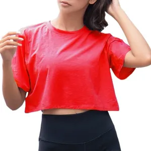 Artfish Women Short Sleeve Crewneck Comfy Loose Crop Top Teen T-Shirt Workout