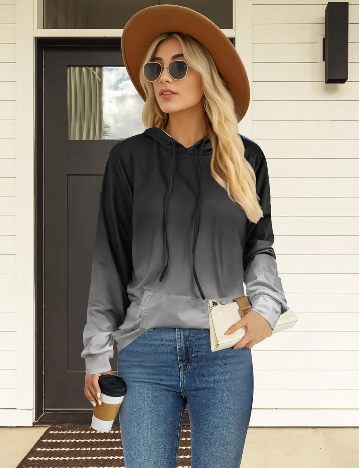 AURUZA Hoodies for Women with Pocket, Long Sleeve Sweatshirt Women Pullover, Causal Loose Fit Pullover Tunic Top Fall Clothes