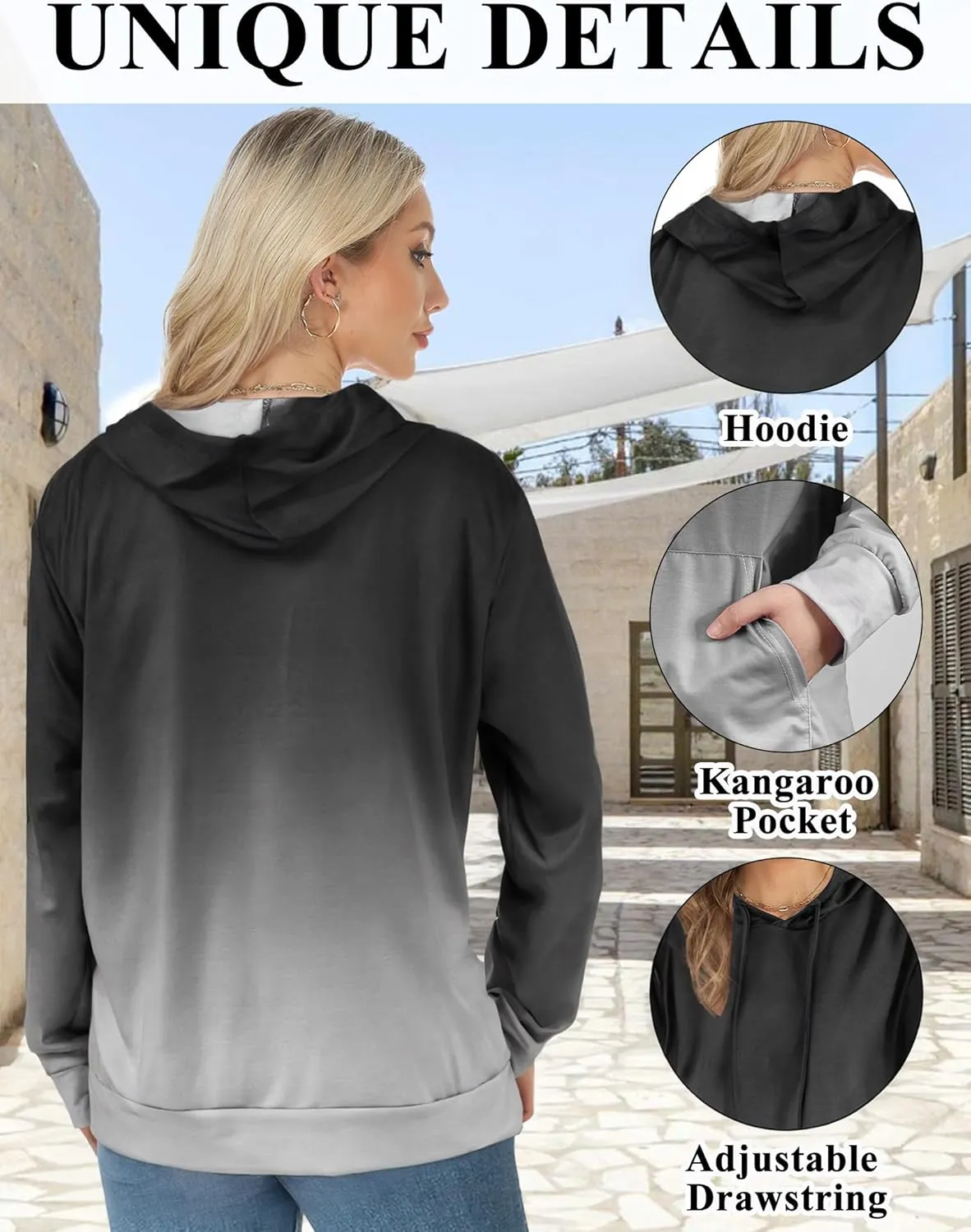 AURUZA Hoodies for Women with Pocket, Long Sleeve Sweatshirt Women Pullover, Causal Loose Fit Pullover Tunic Top Fall Clothes