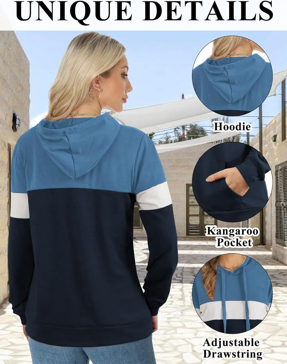 AURUZA Hoodies for Women with Pocket, Long Sleeve Sweatshirt Women Pullover, Causal Loose Fit Pullover Tunic Top Fall Clothes