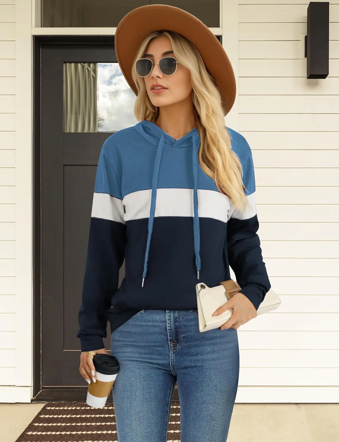 AURUZA Hoodies for Women with Pocket, Long Sleeve Sweatshirt Women Pullover, Causal Loose Fit Pullover Tunic Top Fall Clothes