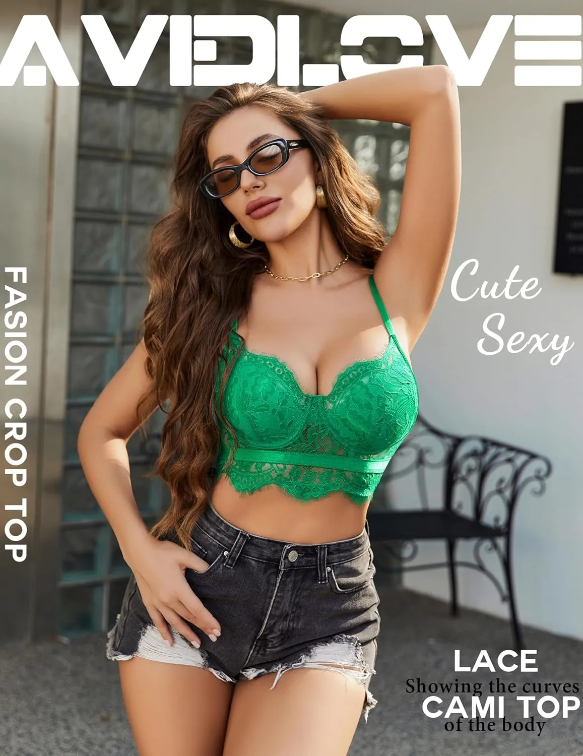 Avidlove Lace Bralettes for Women Y2k Strap Bustier Cami Top V Neck Camisole Lingerie