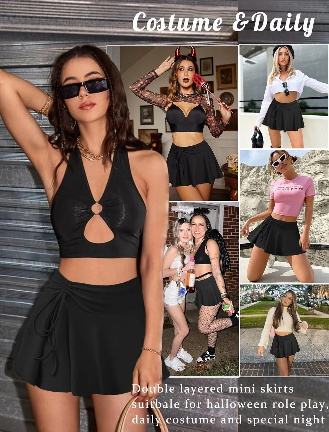 Avidlove Mini Skirt for Women Pleated Drawstring High Waist Skater Skirt Sexy Lingerie Skirts S-XXL