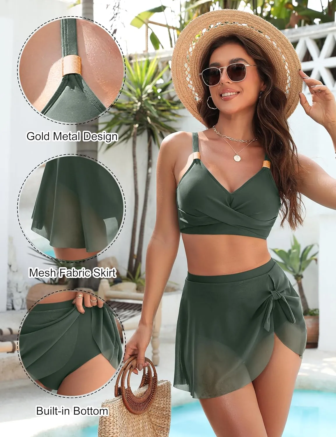 Blooming Jelly Womens High Waisted Bikini Set Gold Metal Two Piece Swimsuits Tummy Control Tie Knot 2025 Bathing Suits