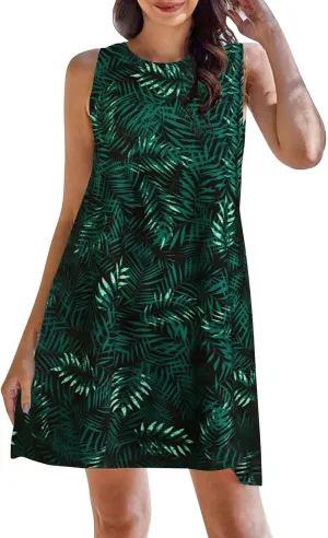 Boho Dresses for Women 2024 Summer Midi Dress Casual Spring Floral Print Tank Sleeveless Flowy Short Beach Sun Dress