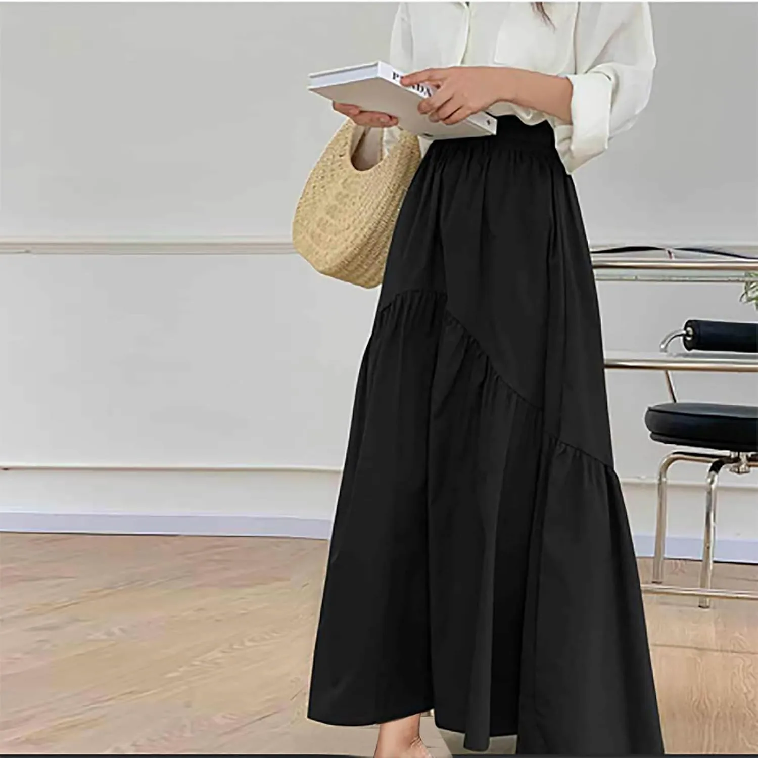Boho Summer Maxi Skirts for Women, 2025 Trendy Casual Beach Skirt High Waist Bohemian Lightweight Flowy Skirts