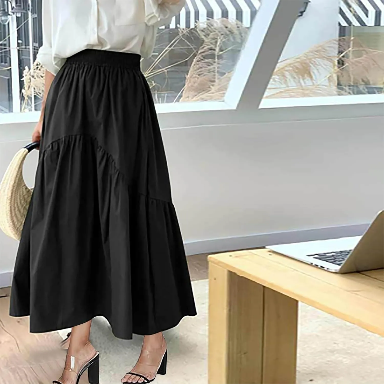 Boho Summer Maxi Skirts for Women, 2025 Trendy Casual Beach Skirt High Waist Bohemian Lightweight Flowy Skirts